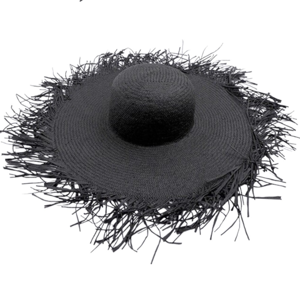 Oversized Wide Brim Handwoven Foldable Beach Black Straw Hat *HIT OF THE SHOW*